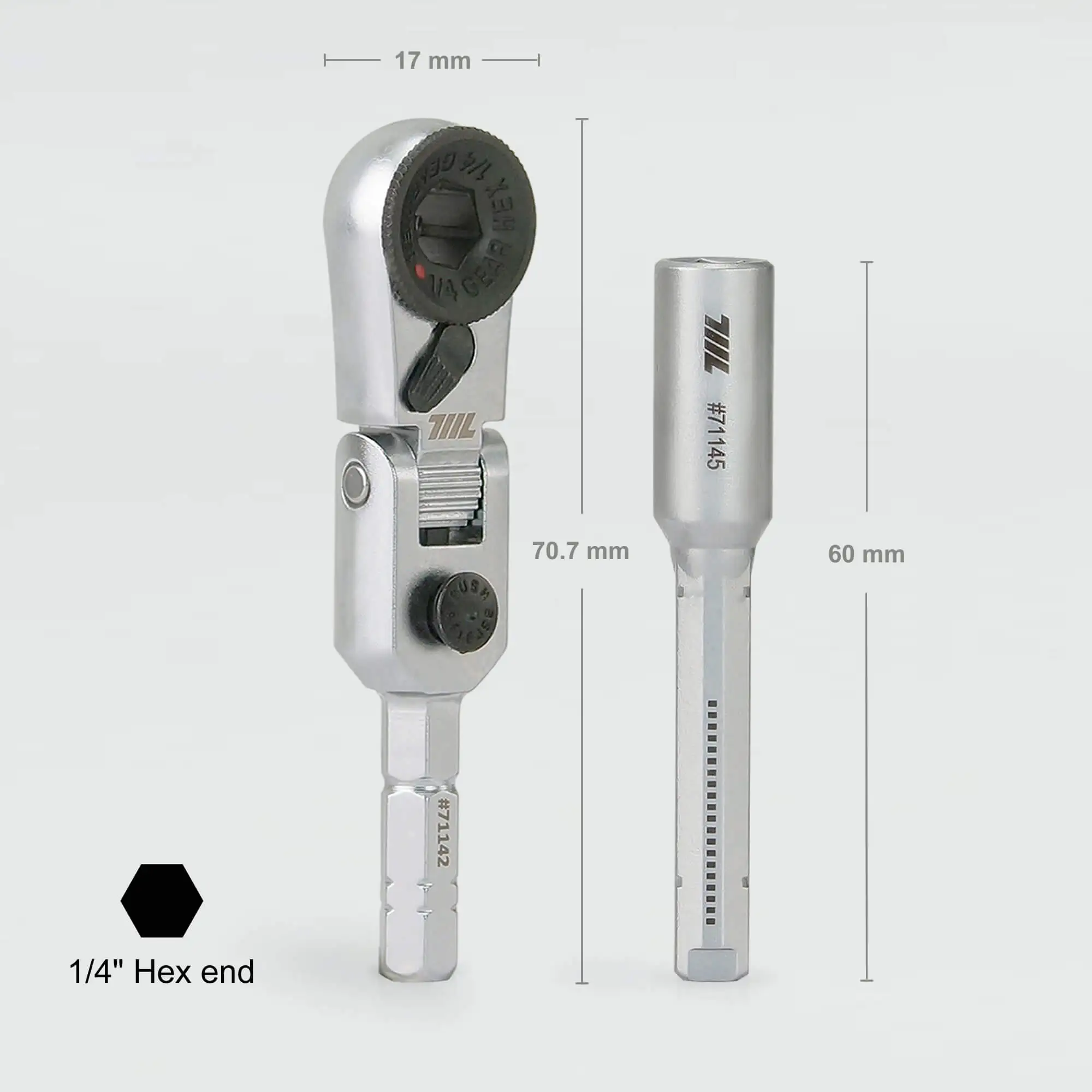 ¼-Zoll Flex Head EDC Ratschenschlüssel mit T-Griff Dimensions